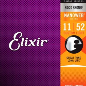 Elixir 11027  80/20 Bronze Nanoweb 11-52 Acoustic Guitar Strings