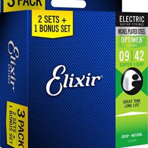Elixir 16550 Phosphor Bronze Nanoweb Super Light Acoustic Guitar Strings .009-.042 (3Pk)