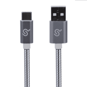 PrimeCables® USB 2.0A to USB-C Charging/Sync Metal Braided cable Up to 3A charging 3Ft -Space Grey USB Type-C Cable 56K ohm Pull-up Resistor, Ready for Quick Charging