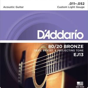 D'Addario EJ13 - 80/20 Bronze Custom Light Acoustic Guitar Strings 11-52