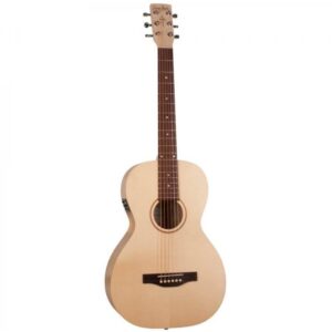 Simon and Patrick 039753 Trek Natural Solid Spruce Parlor Acoustic Guitar w/Fishman Electronics.The Trek Natural Parlor SG features Canadian Wild Cherry Back & Sides made of a 3-layer lamination of real hardwood and a solid spruce