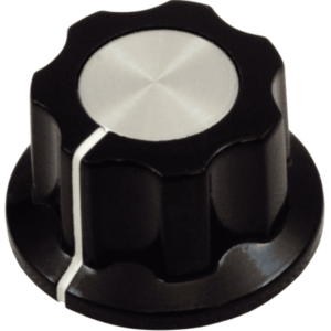 P-K372 Knob-Blackw/White Line, Silver Top, Set Screw, 6.4mm Inset, Diameter: 1"
