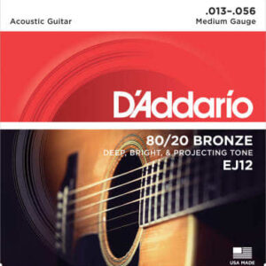 D'Addario EJ12 - 80/20 Bronze Medium Acoustic Guitar Strings 13-56