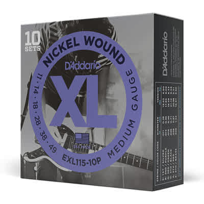 D'Addario EXL115-10P Nickel Wound Blues/Jazz Rock Electric Guitar Strings 11-49- 10pk