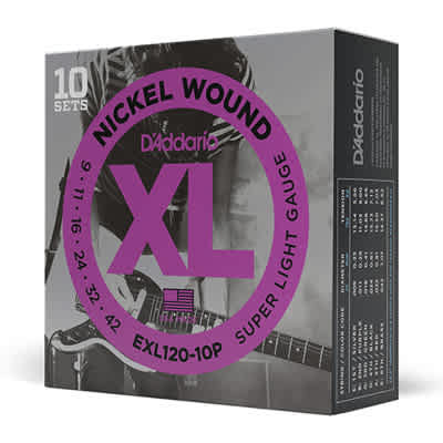 D'Addario EXL120-10P Nickel Wound Blues/Jazz Rock Electric Guitar Strings 9-42- 10pk