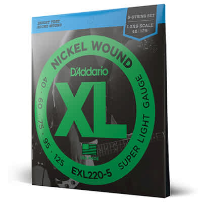 D'Addario EXL220-5 Nickel Round WoundSuper Light Long Scale Bass Strings 40-125