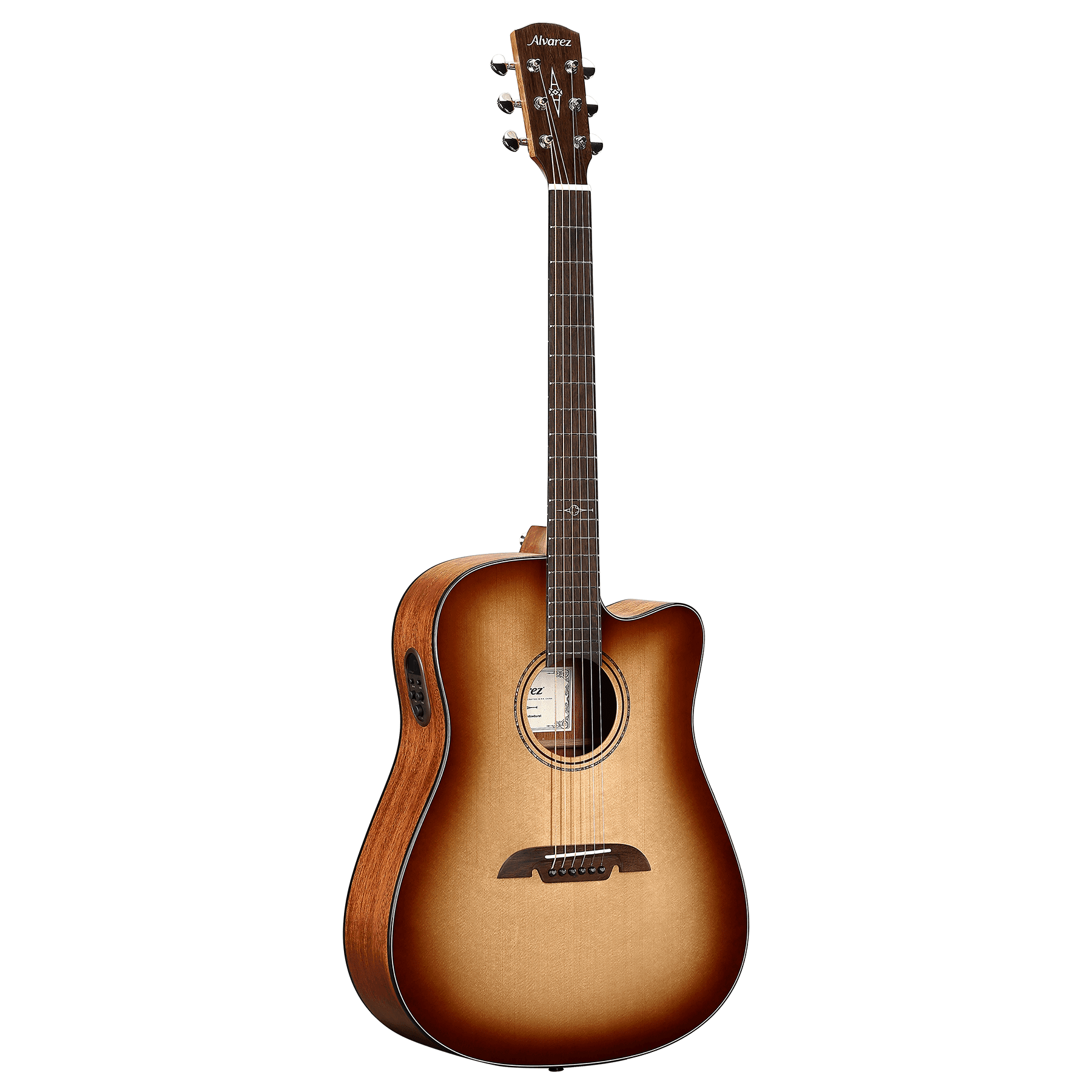 Alvarez AD60CE-SHADOWBURST Dreadnought guitar with Sitka spruce top, African mahogany back and sides, cutaway, and pickup - Shadowburst