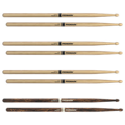 Promark RBH565AW-4PFG Rebound 5A Hickory/Firegrain Hickory Sticks (Wood Tip)-4pk